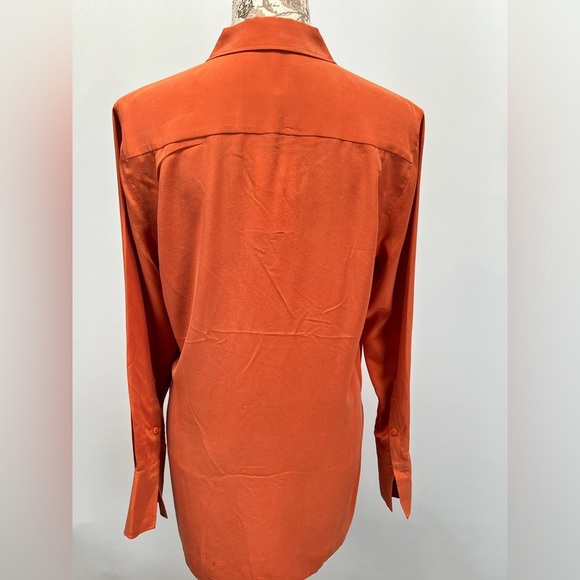 REISS Orange EDEN 💯 Silk long‎ sleeve button down shirt size 4 - Picture 9 of 16